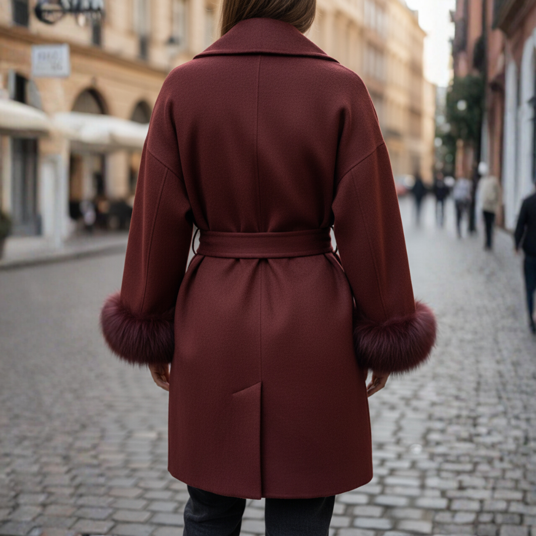 Cappotto Donna con Pelliccia Sintetica e Cintura