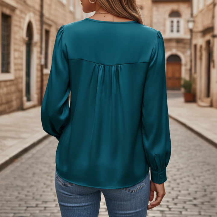 Blusa Satinata Donna Maniche Lunghe V Collo Materiale Setoso