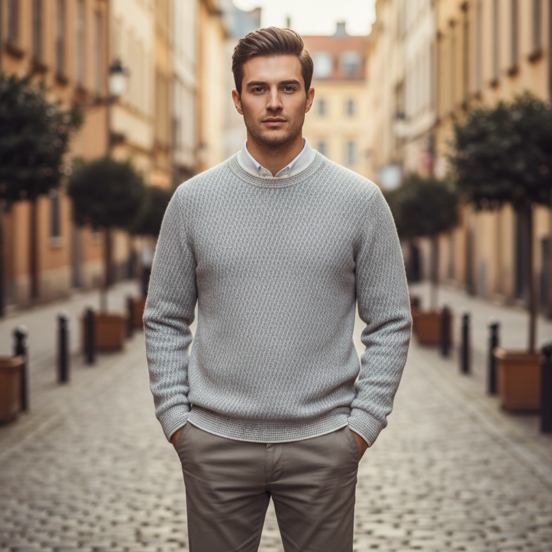 Pullover Herren Rundhalsausschnitt Melange-Struktur