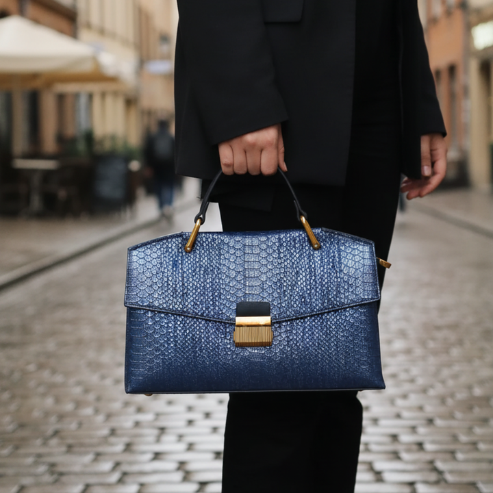Women's Bag in Blue Synthetic Leather with Handles