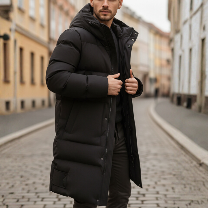 Piumino Uomo Lungo Imbottito con Cappuccio Invernale