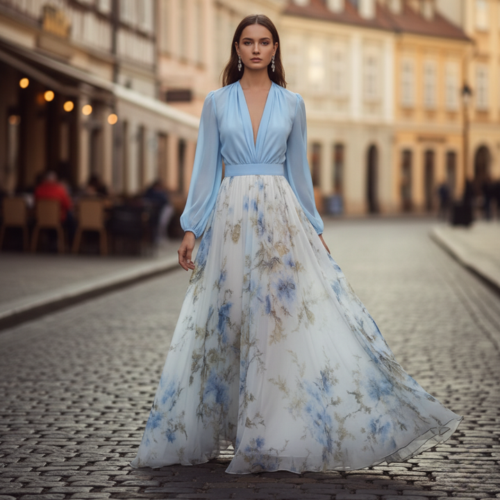 Abito Lungo Donna Chiffon Floreale