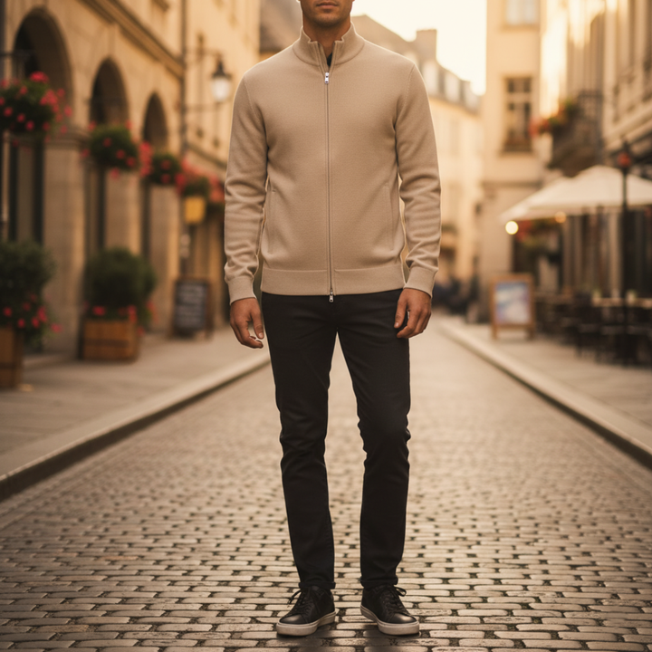 Giacca Uomo in Materiale Durevole con Cerniera e Collo Alto