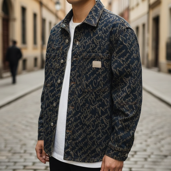 Giacca Uomo Scritta Denim