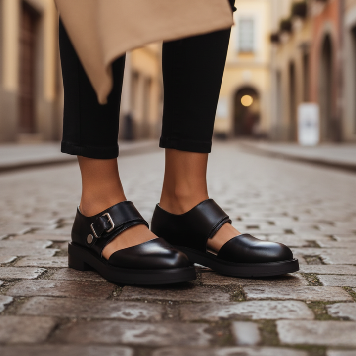 Scarpe Donna Mary Jane Ecopelle Nera Platform