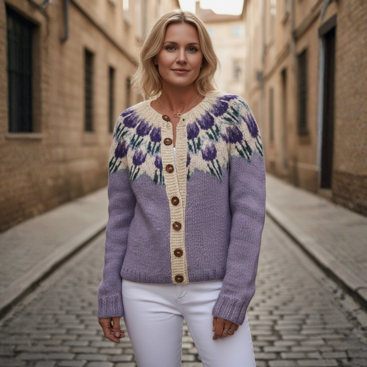 Cardigan Donna Viola Jacquard Floreale