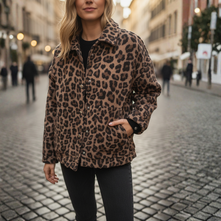 Giacca Donna Leopardata Shacket Misto Lana Oversize