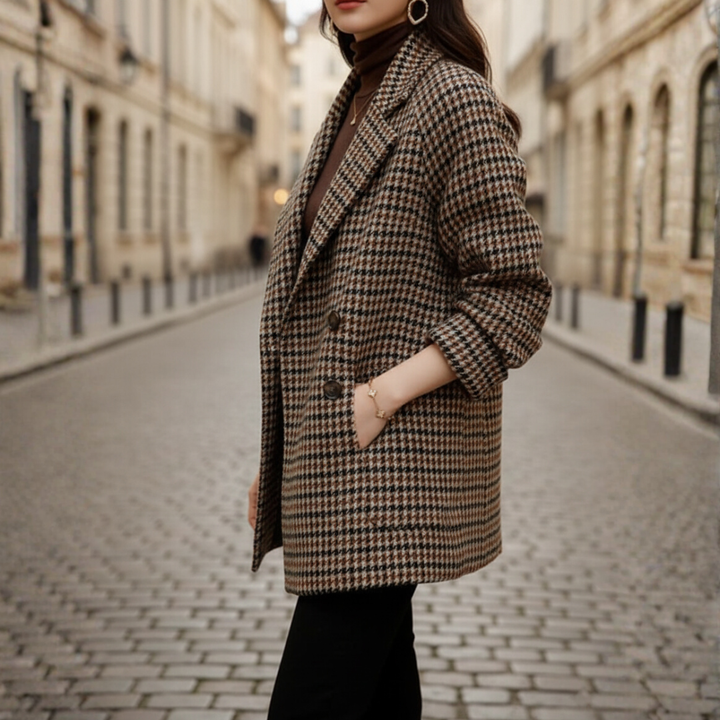 Blazer Donna Tweed Lana Quadri Marrone Oversize