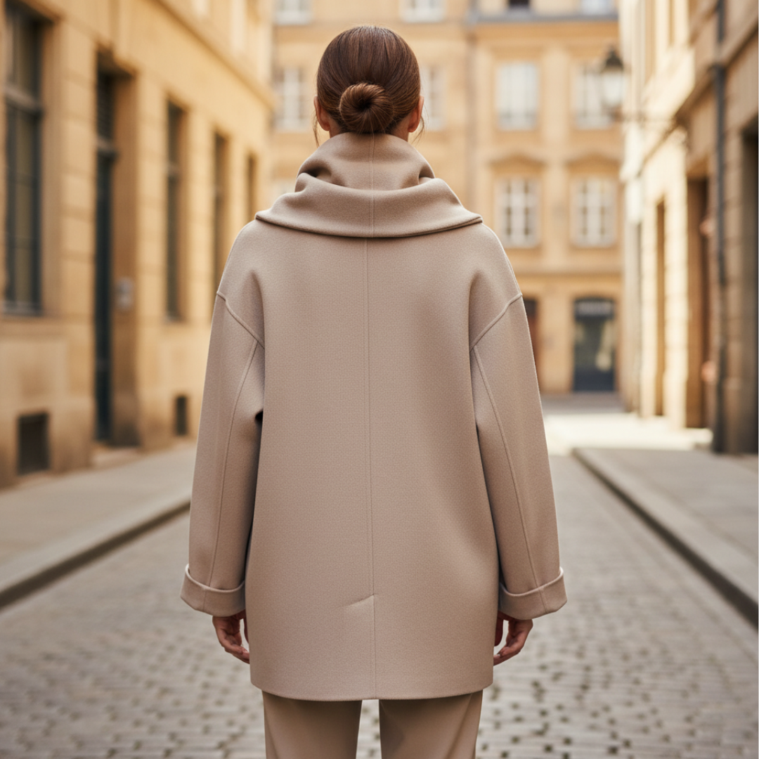 Short Women's Coat in High-Quality Material with Hood and Oversized Cape