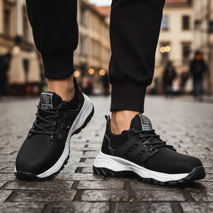 Scarpe Uomo Sneakers Mesh con Suola Bianca e Nera