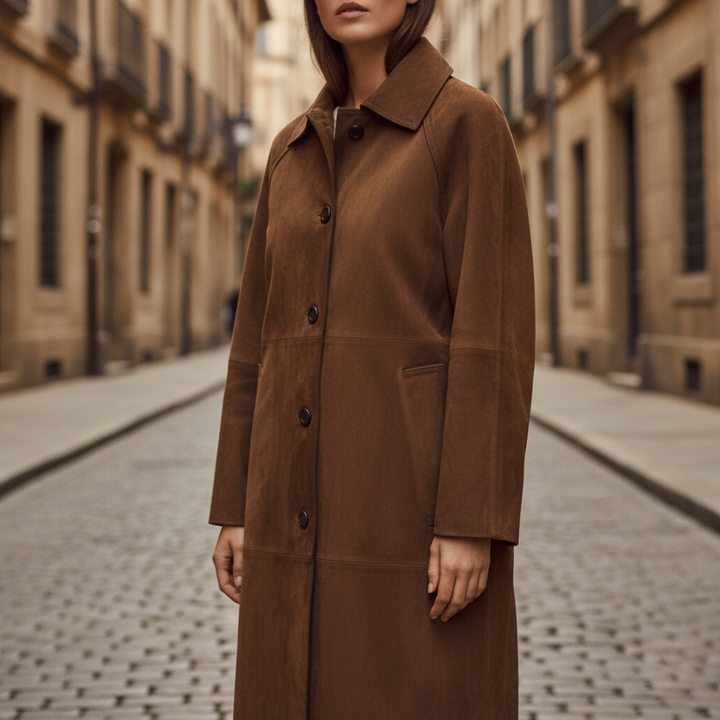 Cappotto Lungo Donna Marrone Elegante