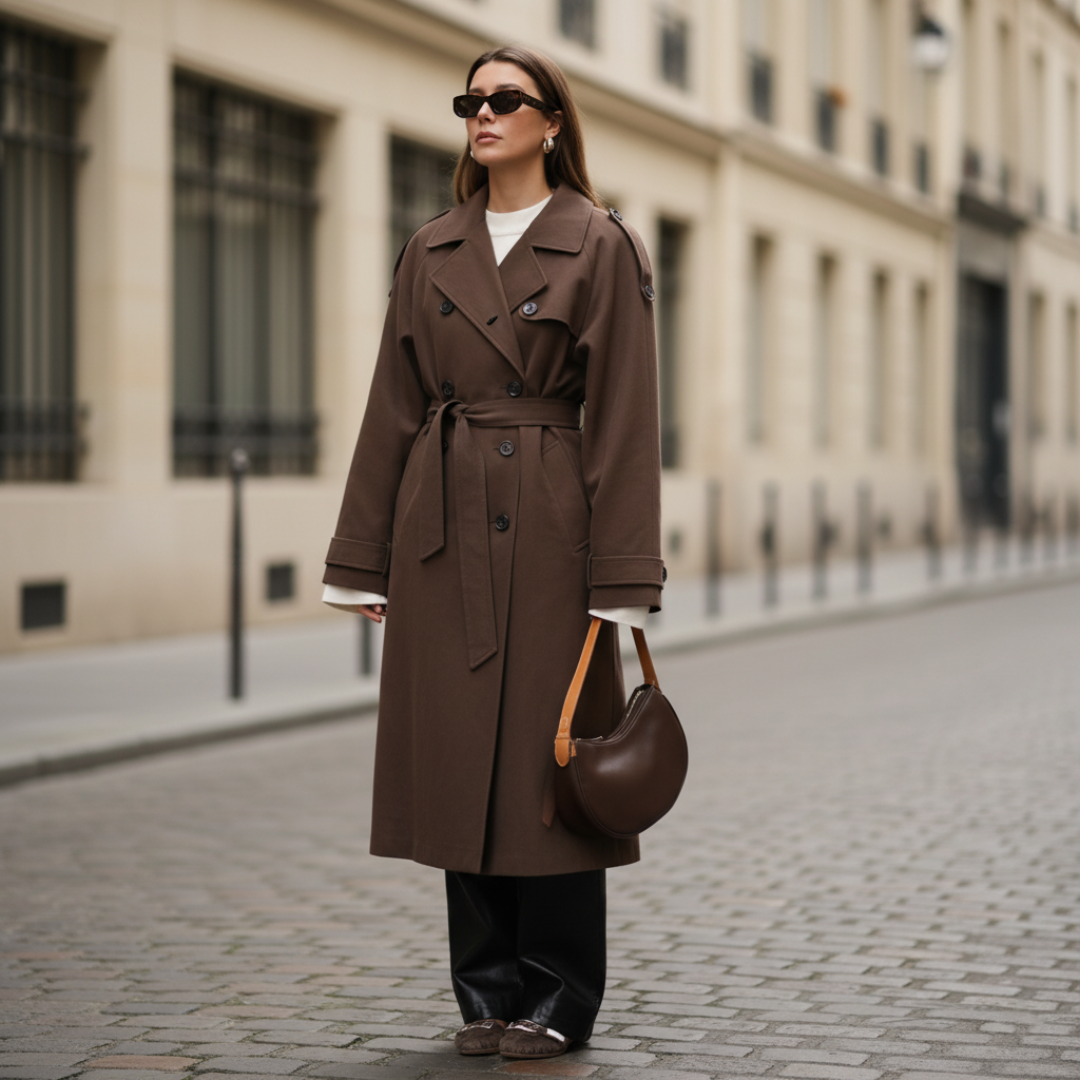 Cappotto Lungo da Donna in Materiale di Alta Qualità Doppiopetto Oversize