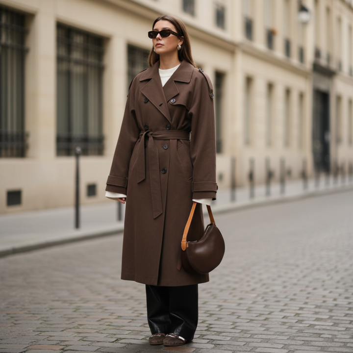 Cappotto Lungo da Donna in Materiale di Alta Qualità Doppiopetto Oversize