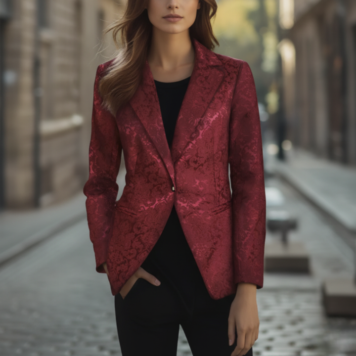 Women's Red Blazer in Elegant Fabric with Buttons
