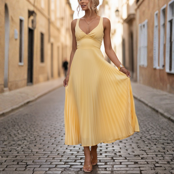 Abito Donna Giallo Pieghettato