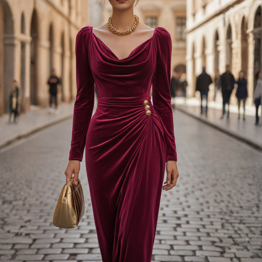 Abito Donna Lungo con Scollo Drappeggiato