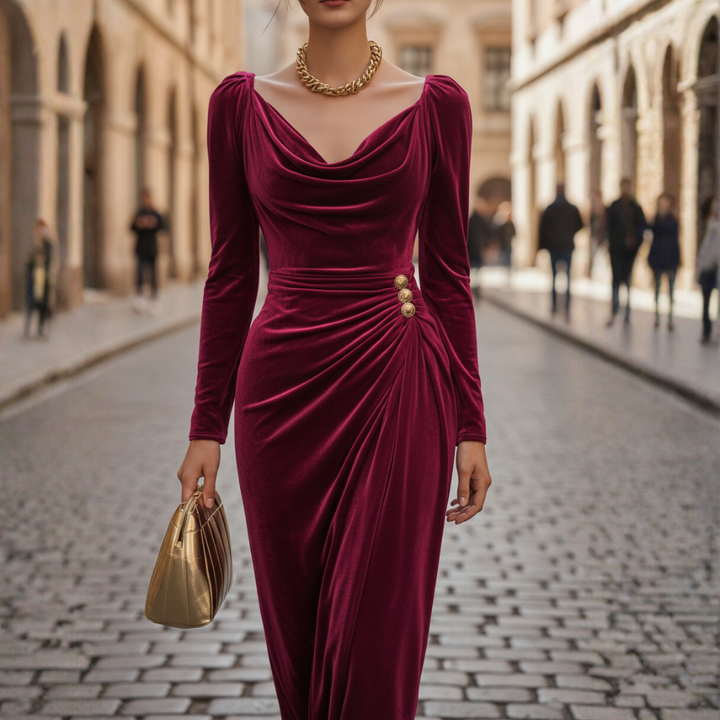 Abito Donna Lungo con Scollo Drappeggiato