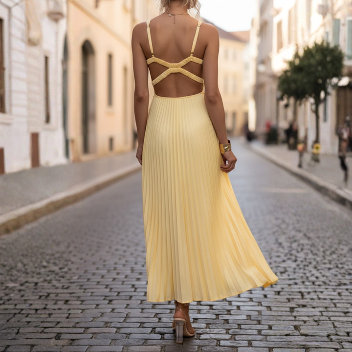 Abito Donna Giallo Pieghettato