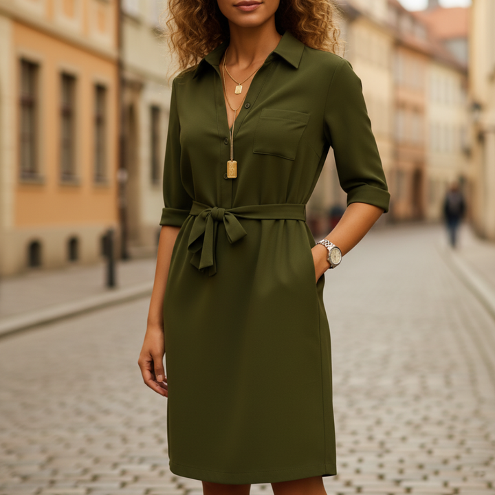 Vestito Donna Chemisier Materiale di Alta Qualità Maniche Tre Quarti