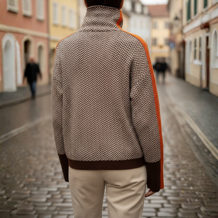 Maglione Donna a Collo Alto in Materiale di Alta Qualità Fantasia Zig Zag