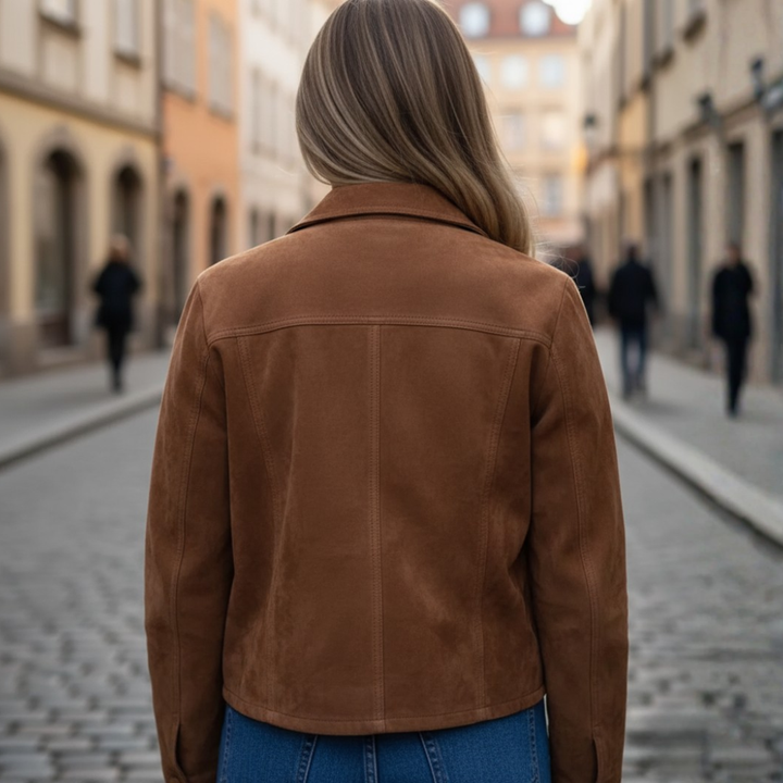 Giacca donna in materiale morbido marrone con bottoni