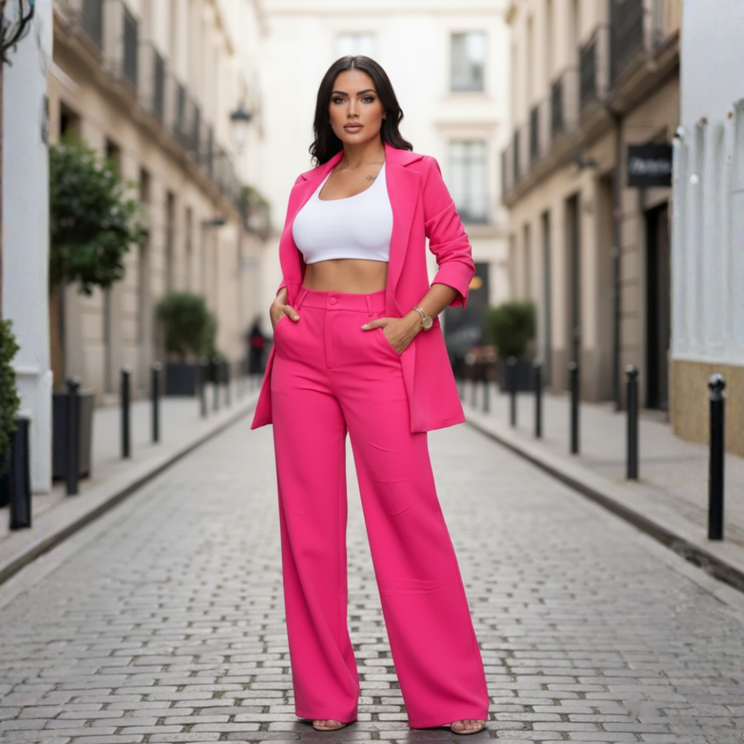 Tailleur Completo Donna Pantaloni e Blazer in Materiale di Qualità