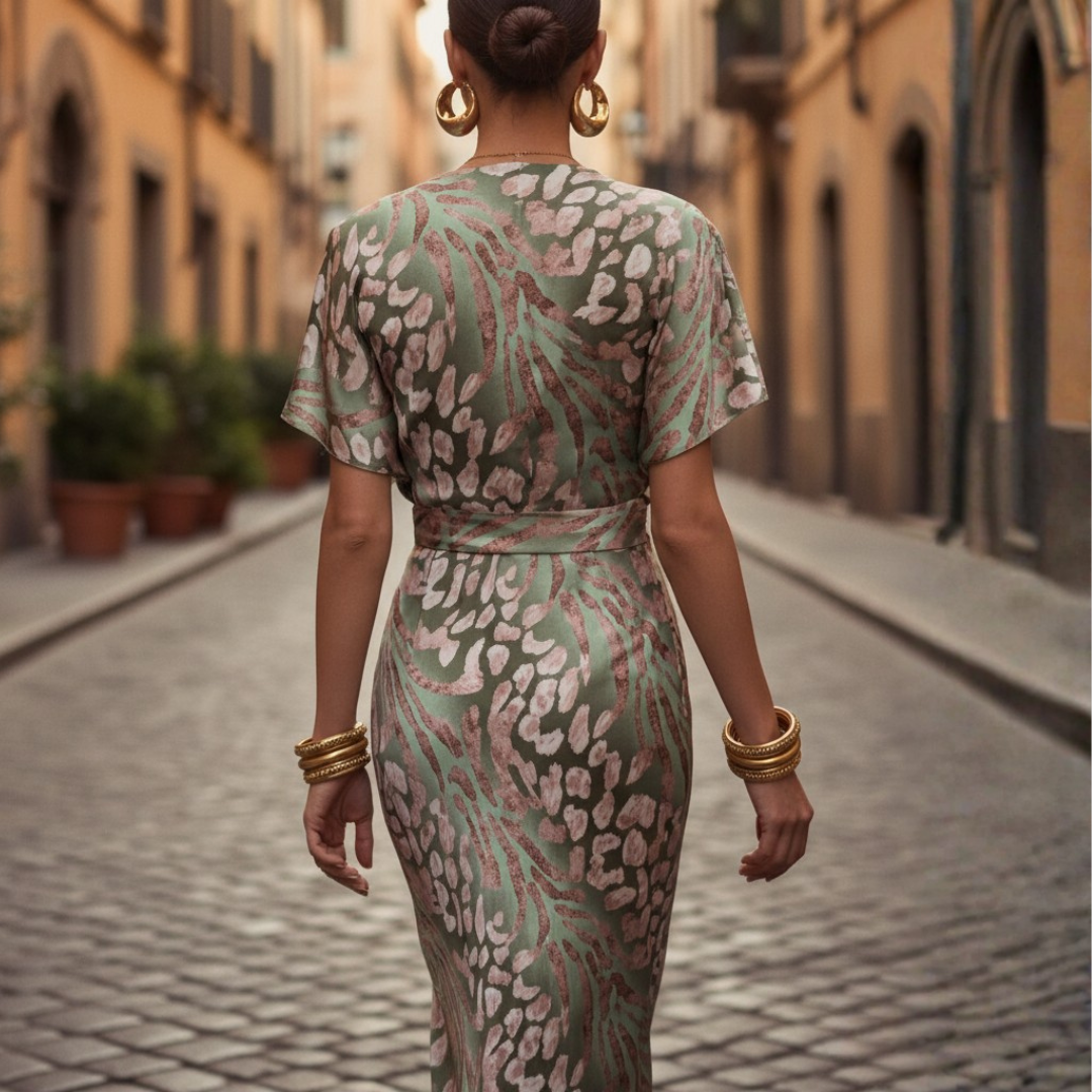 Abito Donna Verde Fantasia Maculata