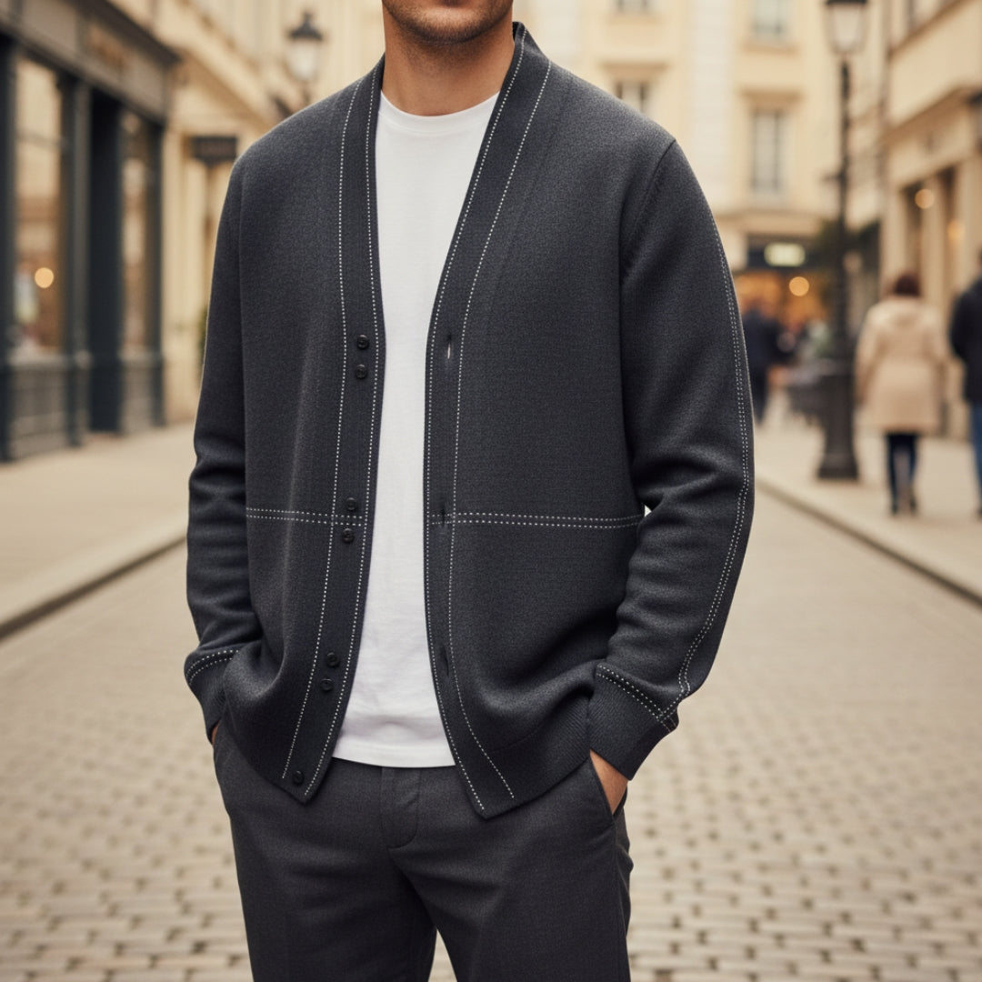 Cardigan Uomo Elegante Senza Colletto