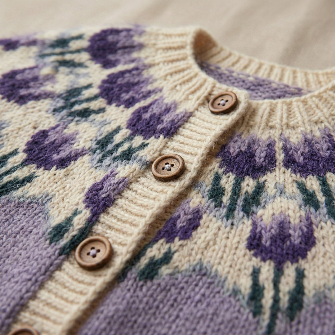 Cardigan Donna Viola Jacquard Floreale