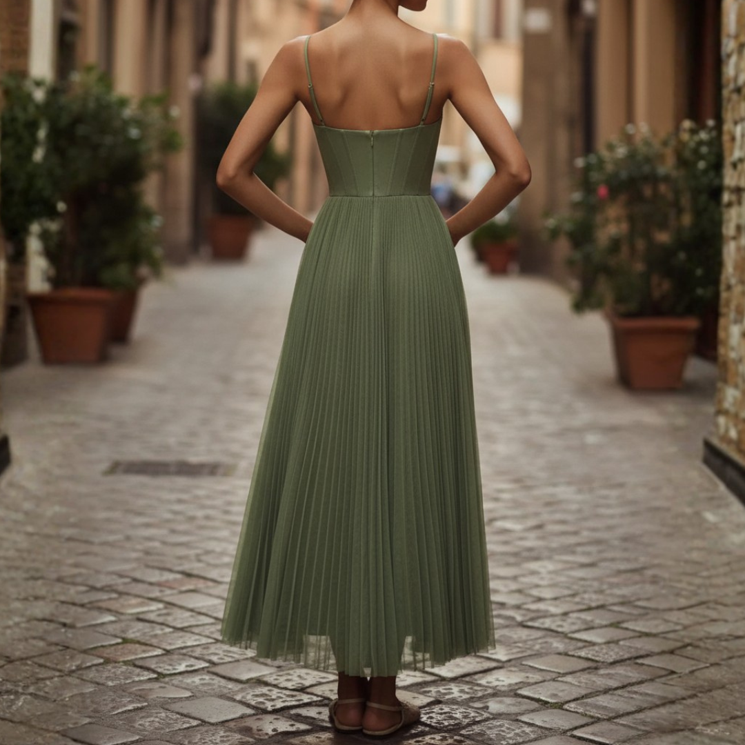 Abito Lungo Donna Pieghe Verde