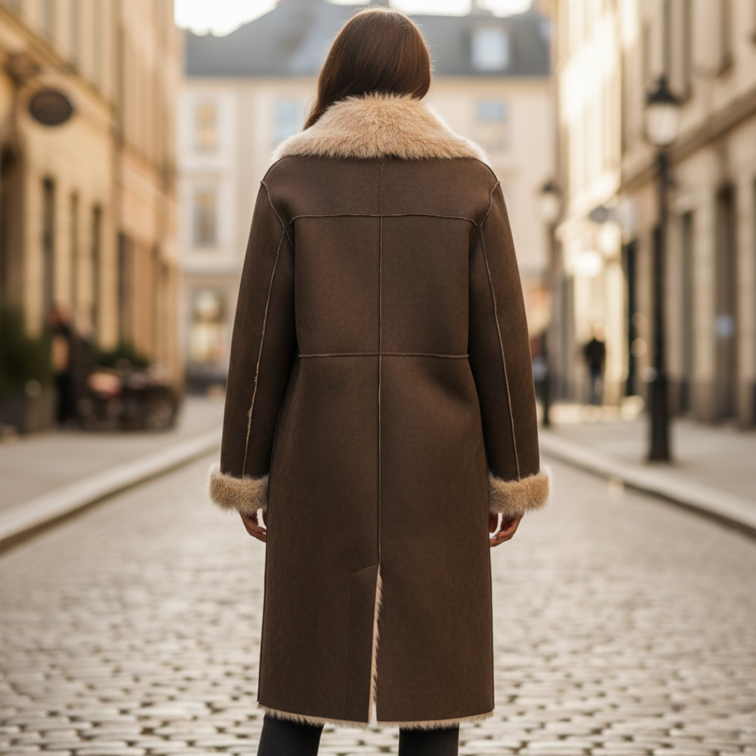 Cappotto Donna Marrone in Tessuto Sintetico con Colletto in Pelliccia Sintetica