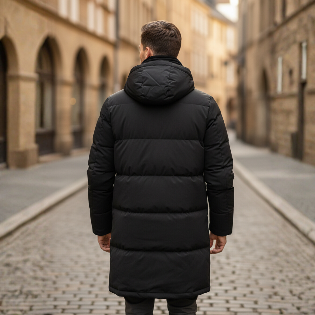 Piumino Uomo Lungo Imbottito con Cappuccio Invernale