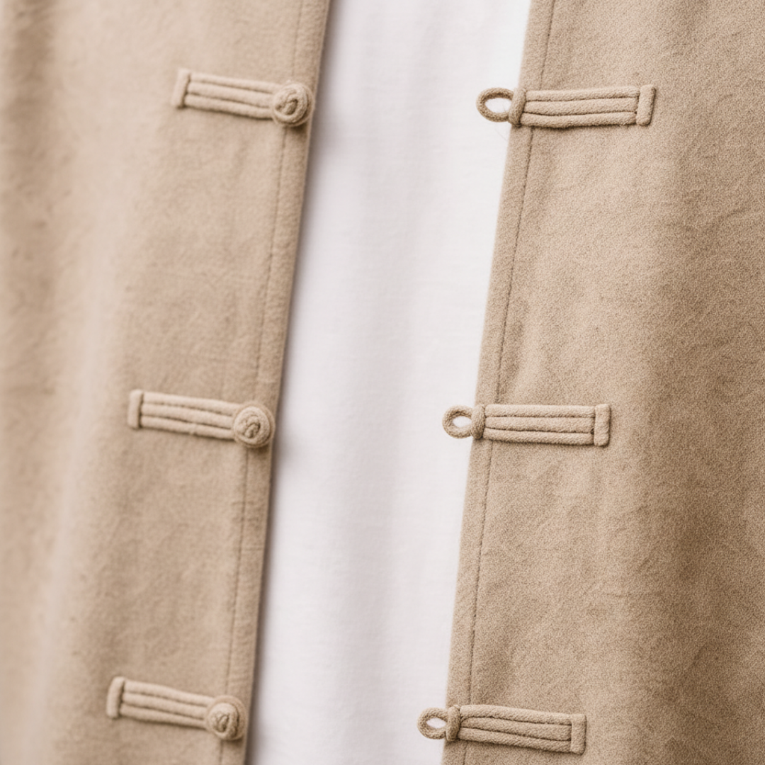 Cardigan Uomo Stile Cinese con Bottoni Rana in Materiale di Qualità