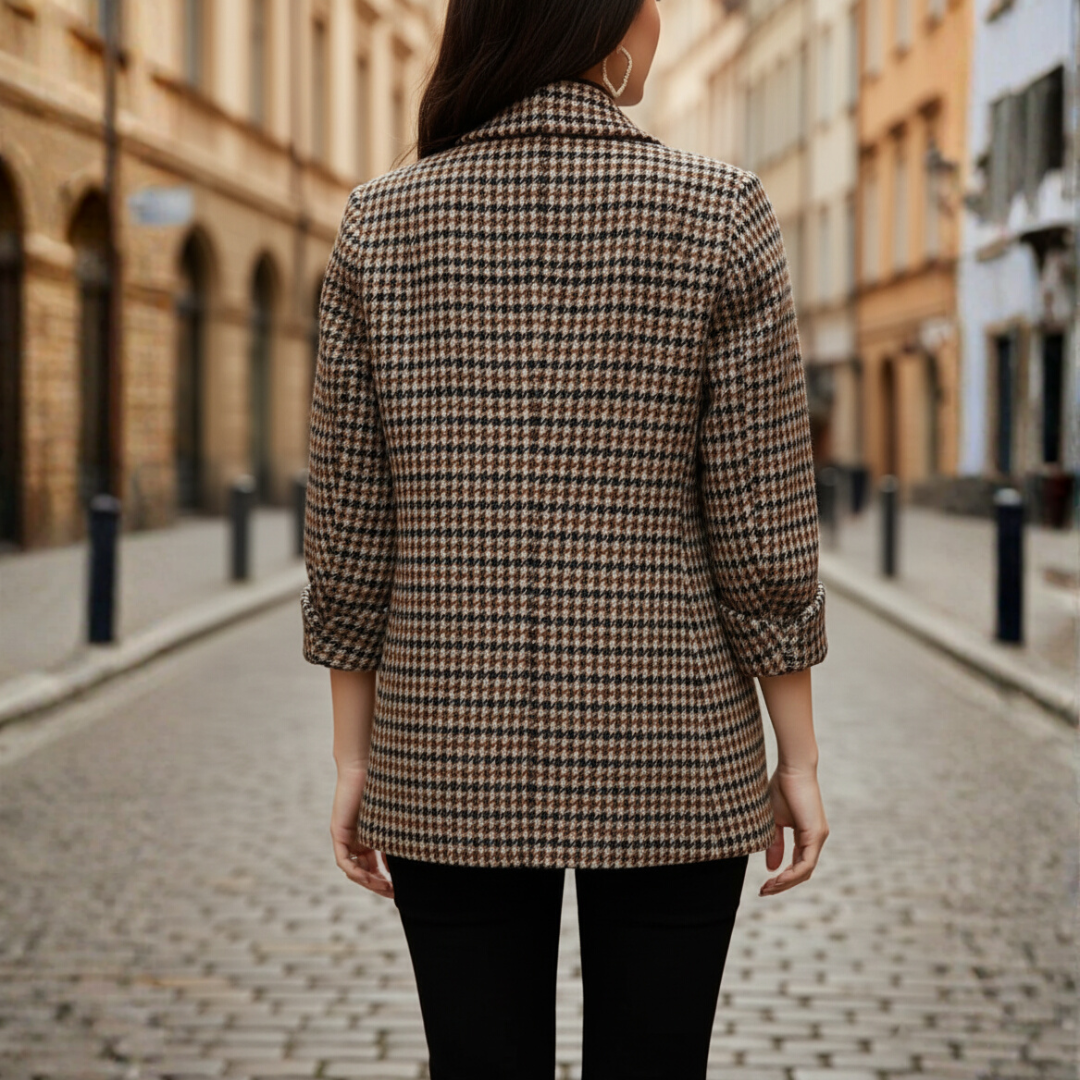 Blazer Donna Tweed Lana Quadri Marrone Oversize