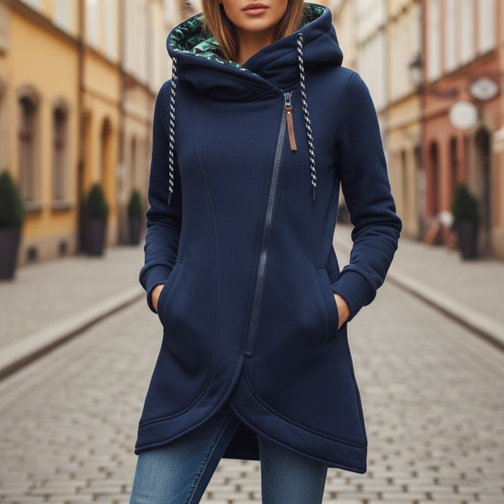 Felpa Lunga Donna Materiale Alta Qualità Cappuccio Asimmetrica Casual
