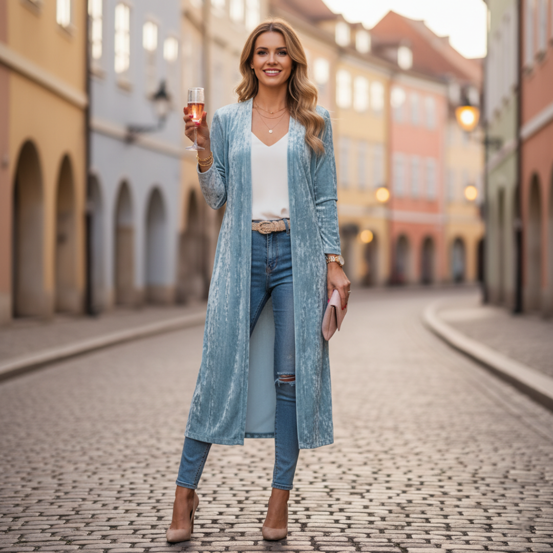 Cappotto Lungo Donna in Velluto con Collo a Scialle