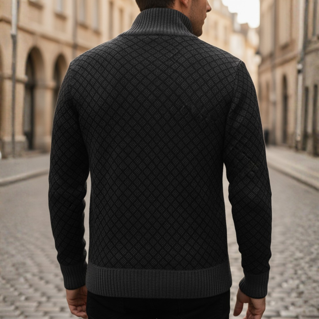 Cardigan Uomo con Zip e Fantasia in Materiale di Alta Qualità con Colletto Alto