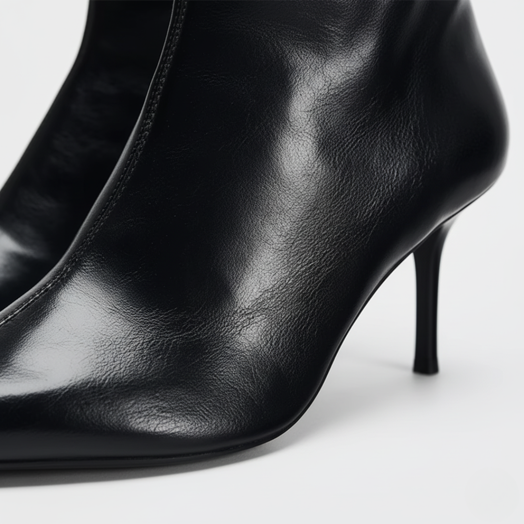 Stivaletti Donna in Pelle Nera con Tacco
