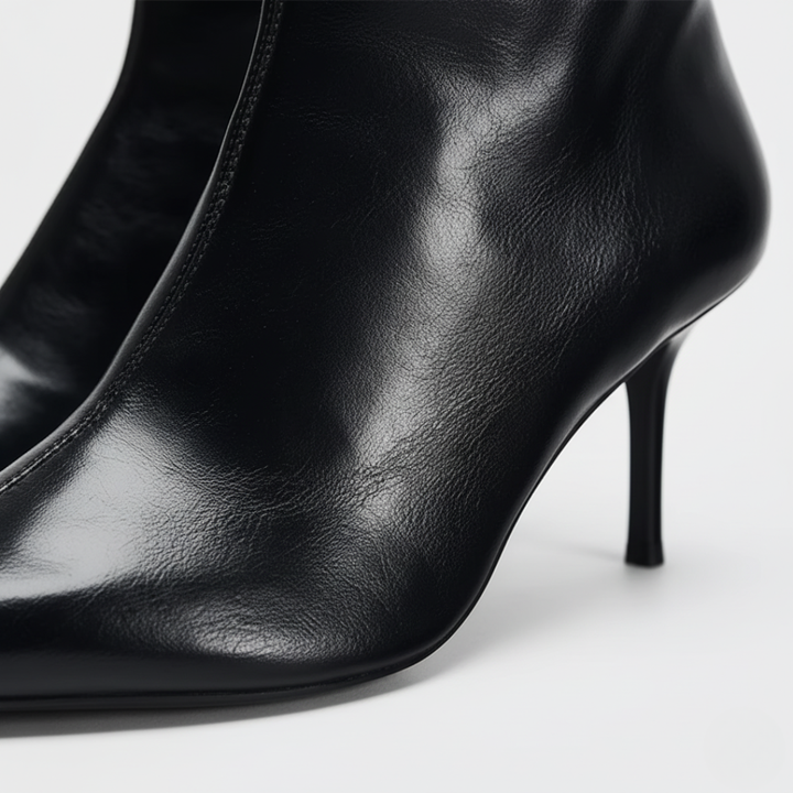 Stivaletti Donna in Pelle Nera con Tacco