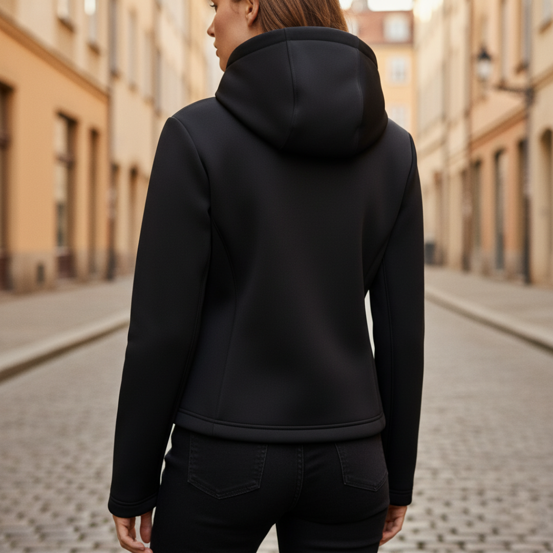 Giacca Piumino Donna Nero con Cappuccio Materiale Impermeabile