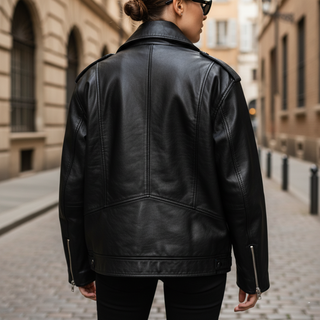 Giacca Bomber in Materiale di Alta Qualità da Donna con Cerniera Asimmetrica e Collo Alto