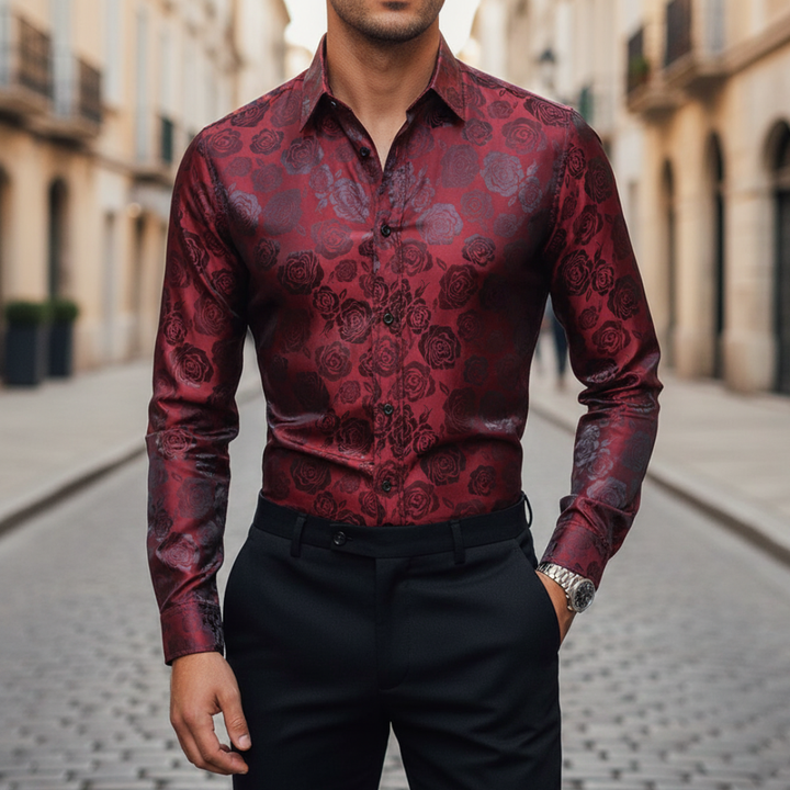 Camicia Uomo Raso Jacquard Rose Maniche Lunghe