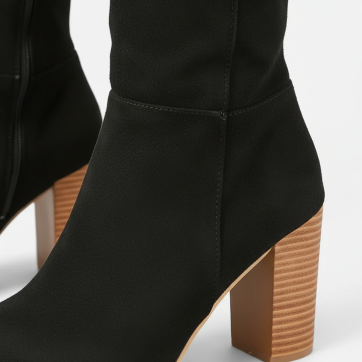 Stivali Donna Alti Tacco Quadrato in Similpelle Scamosciata