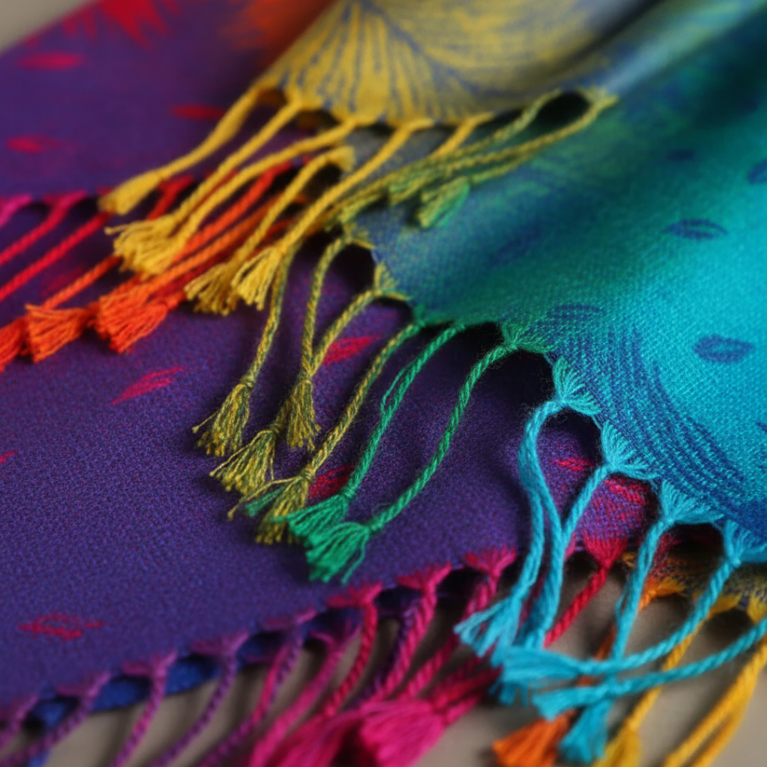 Women's Scarf Mixed Fabric Colorful Peacock Pattern