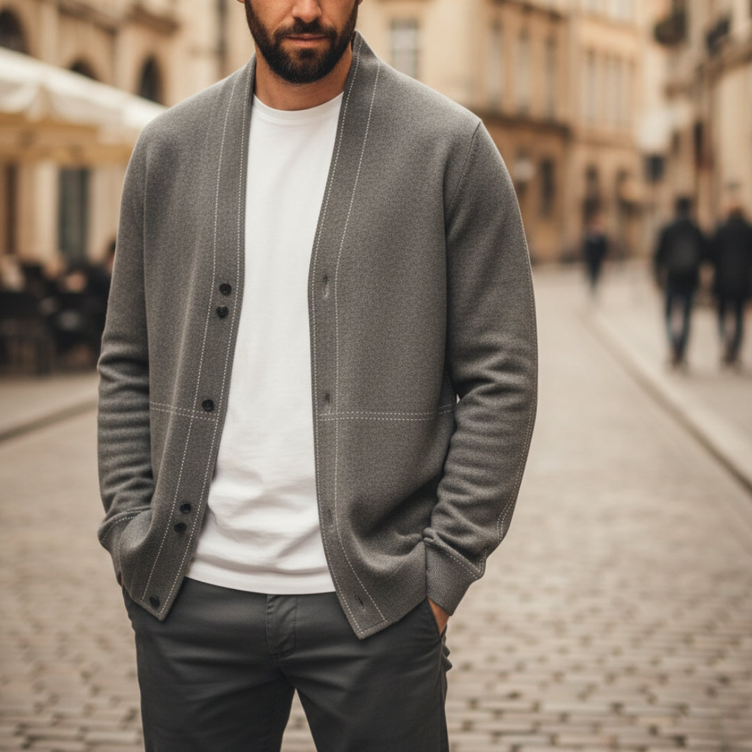 Cardigan Uomo Elegante Senza Colletto