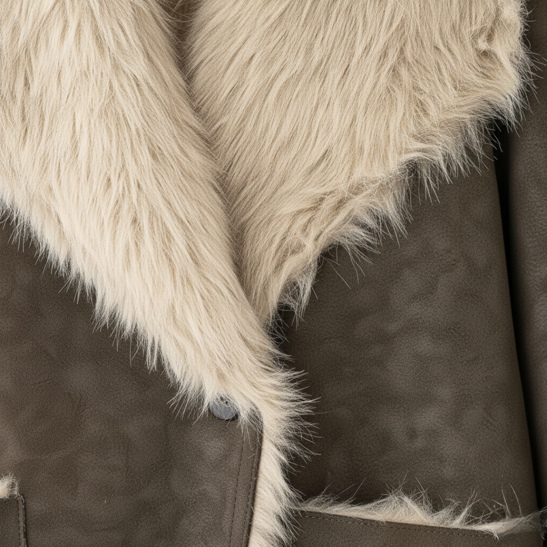 Cappotto Donna Marrone in Tessuto Sintetico con Colletto in Pelliccia Sintetica