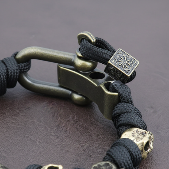 Men's Paracord Bracelet with Bronze Metal Skulls