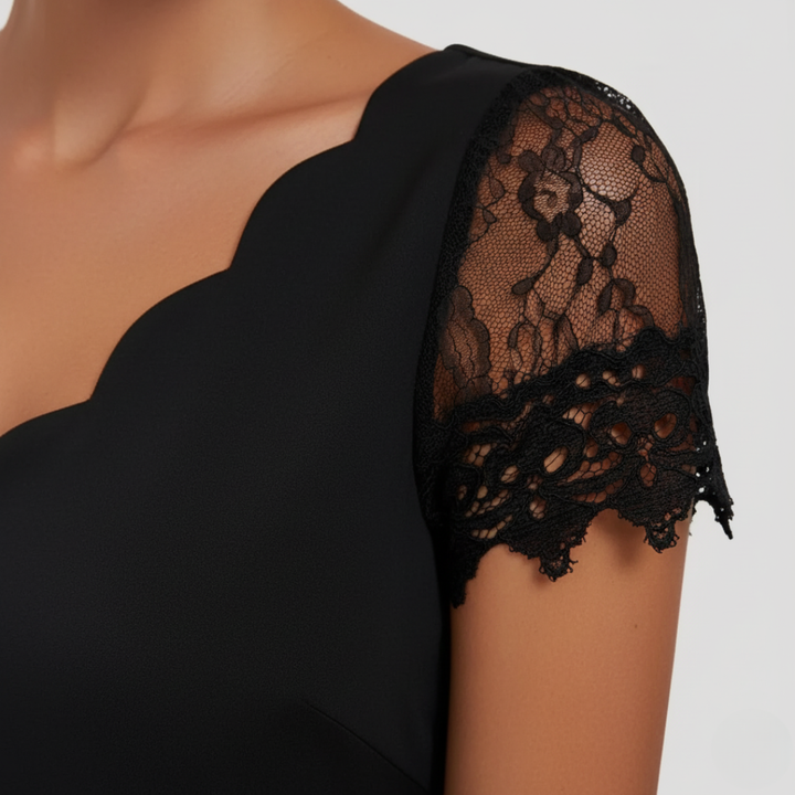 Abito Donna Nero Pizzo Scollo V