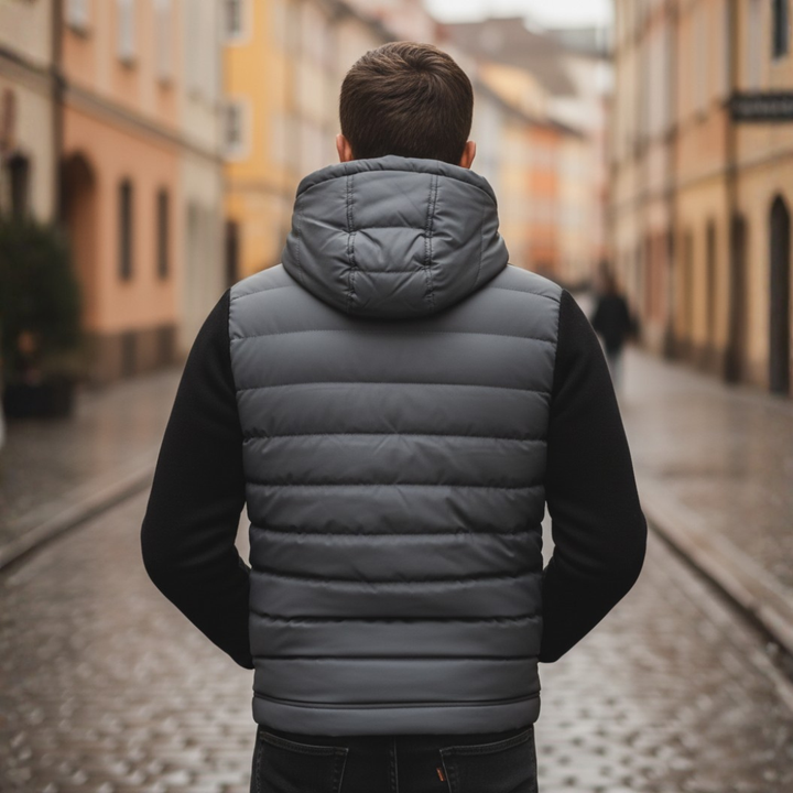 Men's Hybrid Jacket in Technical Fabric with Hood