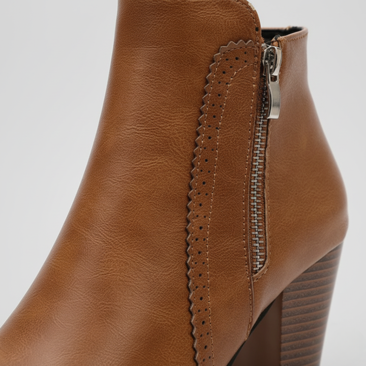 Stivaletti Donna in Pelle Sintetica con Tacco e Cerniera